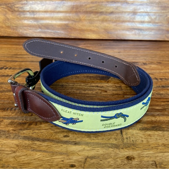 The Belted Cow Nautical Knots Leather Tab Belt Yellow Navy Mens Size 32, 34 men - Picture 5 of 10